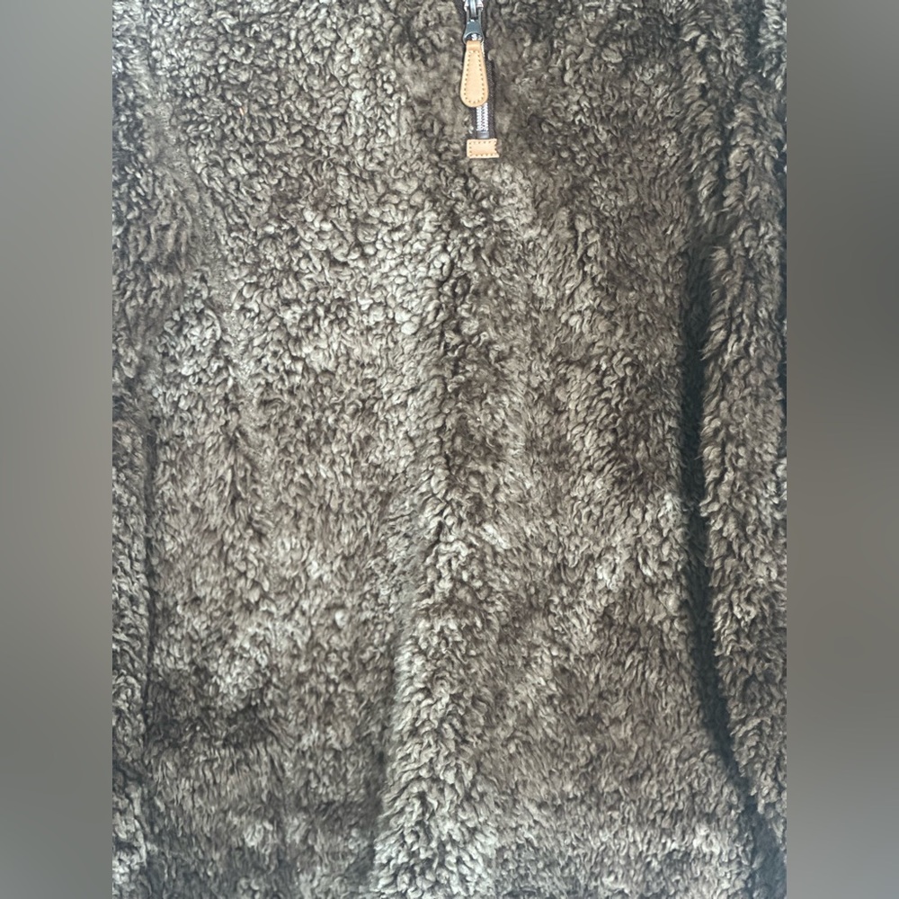 Brown Sherpa Quarter Zip Pullover Faux Fur Teddy Fleece Jacket Small - Picture 6 of 6